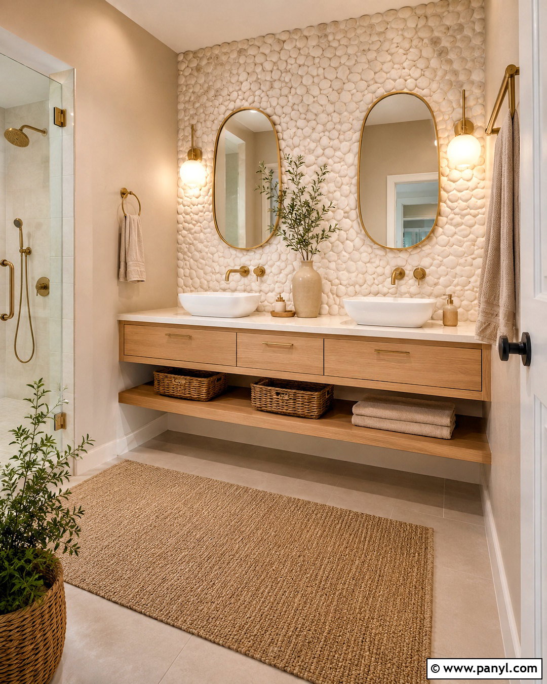White Pebble Wall Bathroom - 20 pebble wall ideas