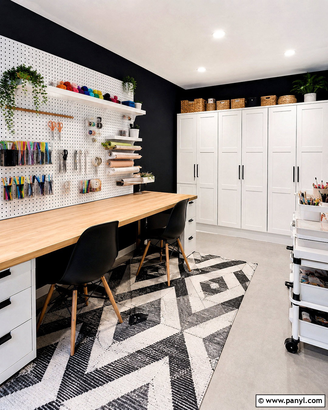 White Pegboard Craft Room Accent Wall - 20 White And Black Accent Wall Ideas