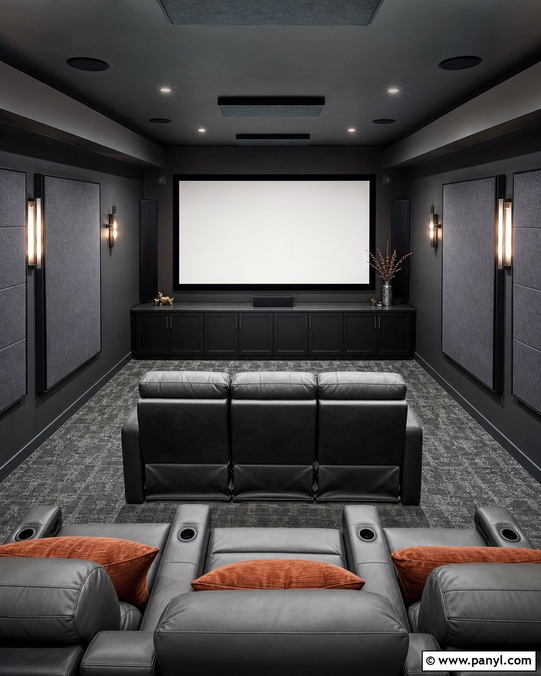 White Projector Area With Dark Gray Walls - 20 Projector Wall Color Ideas