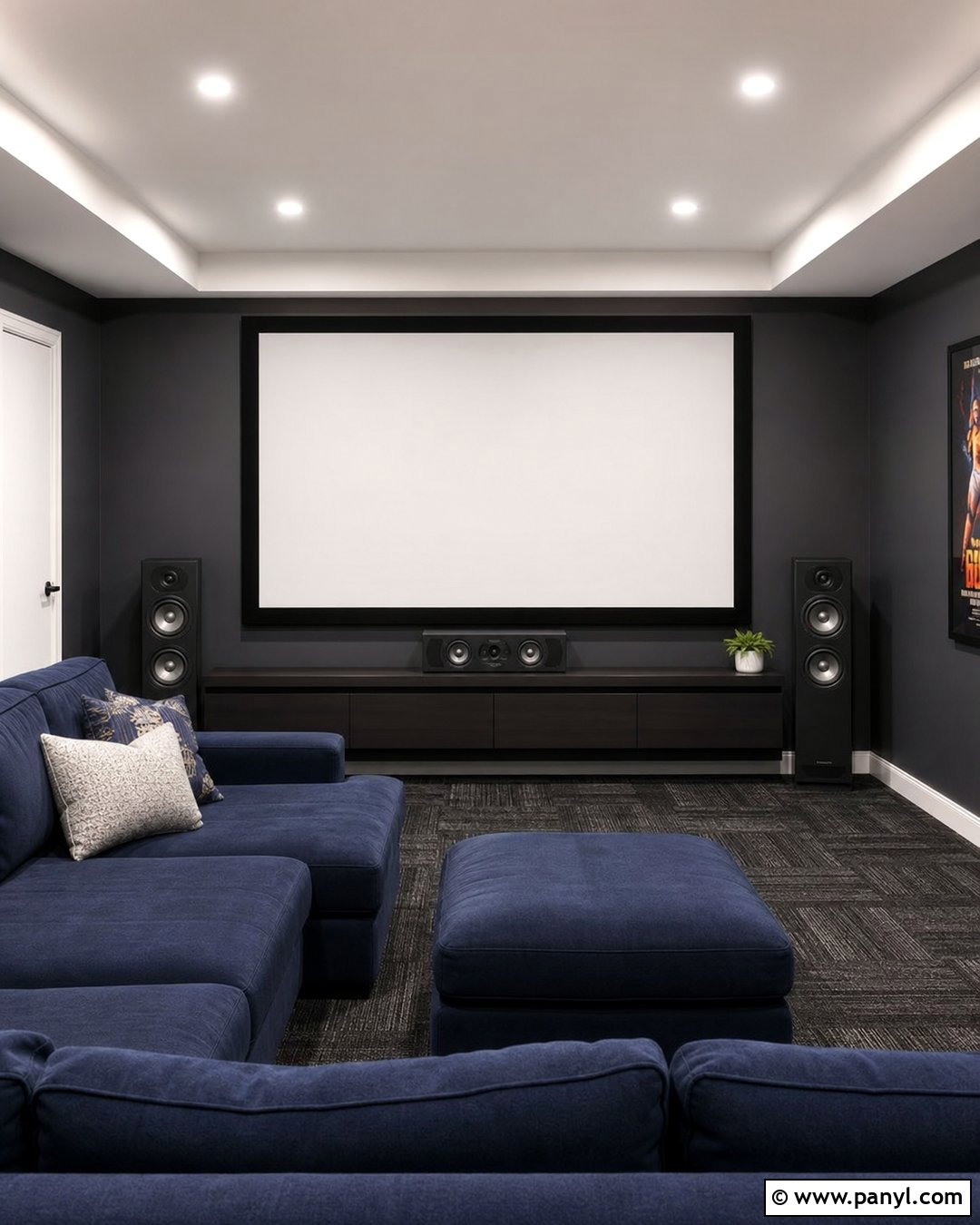 White Projector Wall With Black Border - 20 Projector Wall Color Ideas