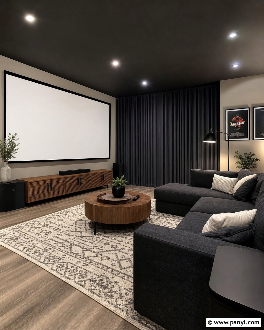 White Projector Wall With Charcoal Ceiling - 20 Projector Wall Color Ideas