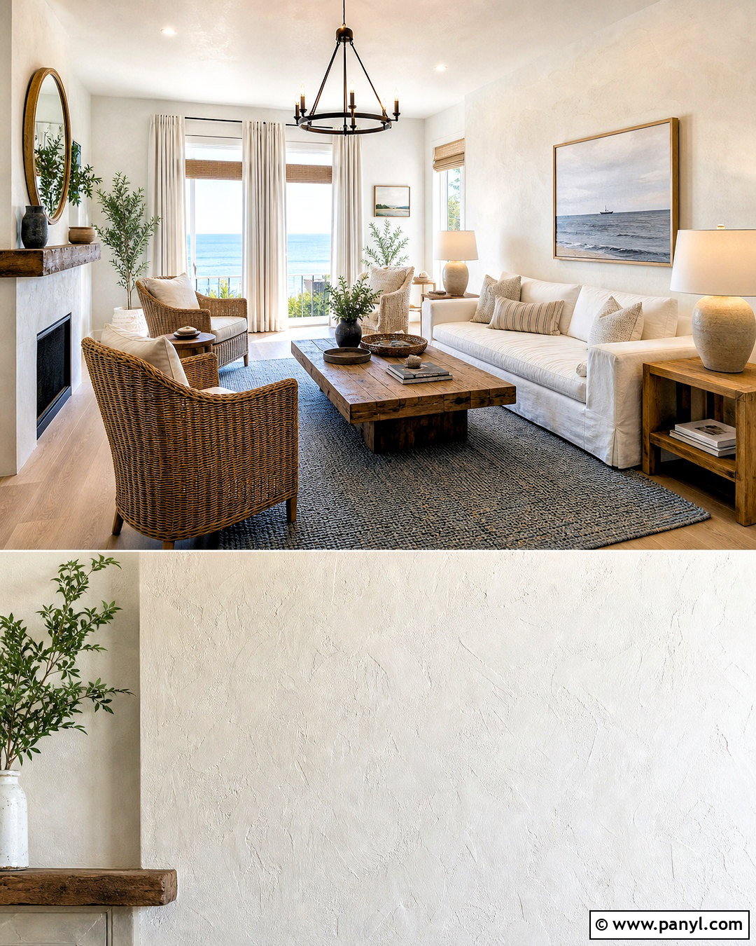 White Roman Clay Coastal Living Room - 20 roman clay walls