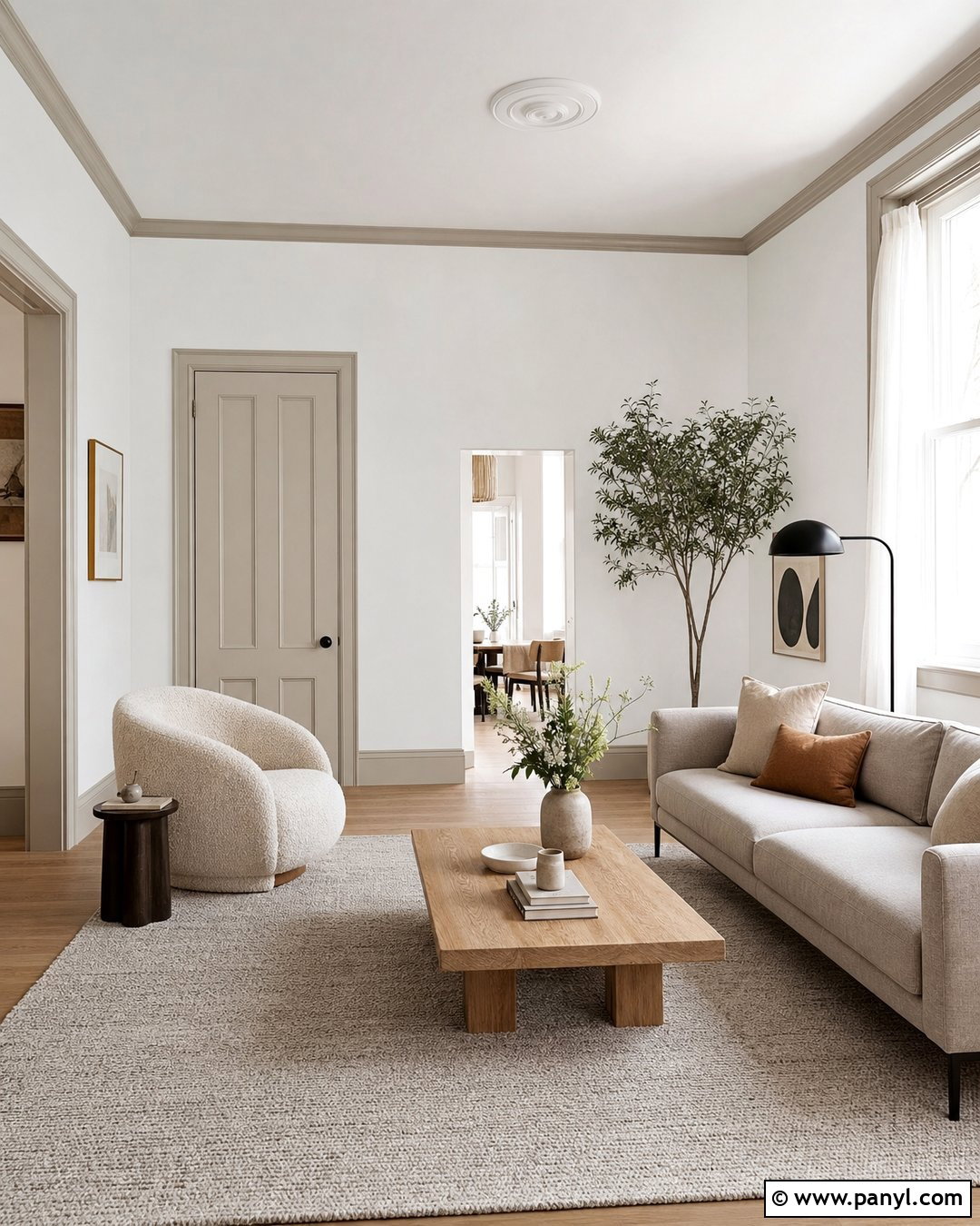 White Scandinavian Room With Beige Trim - 25 White Walls With Beige Trim Ideas