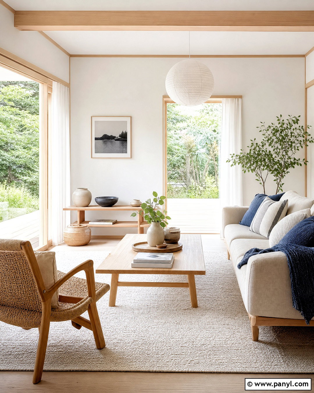 White Scandinavian Room With Birch Trim - 20 white walls with wood trim ideas