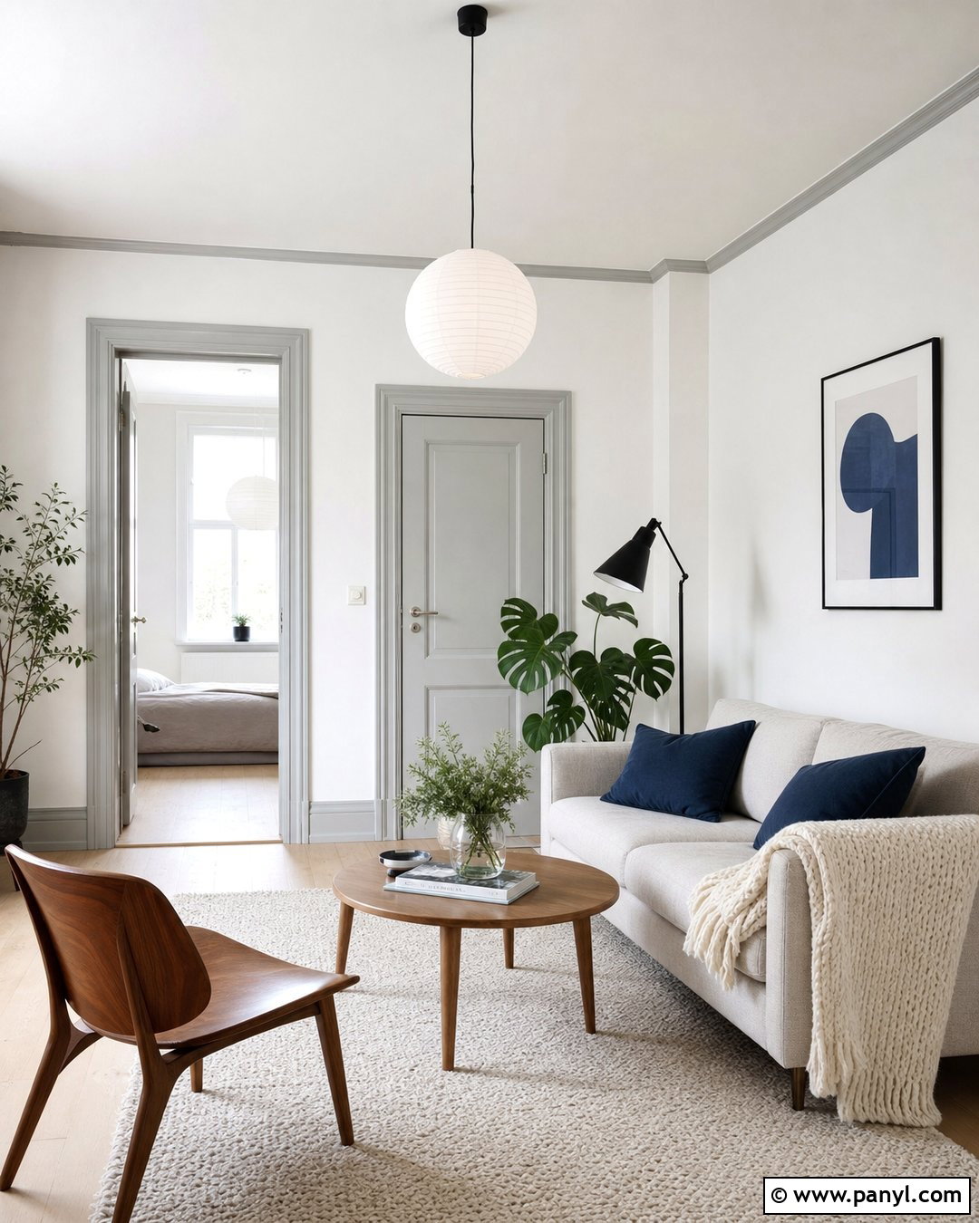 White Scandinavian Room With Grey Trim - 30 White Walls Grey Trim Ideas