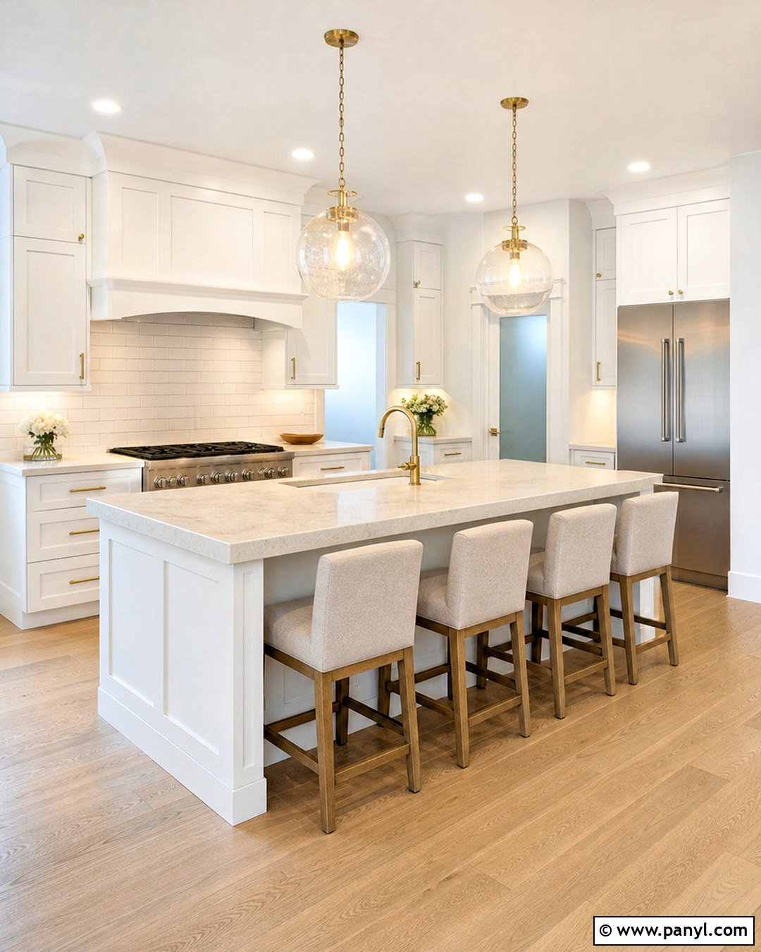 White Shaker Cabinets With Beige Quartz Countertops - 20 white and beige kitchen ideas