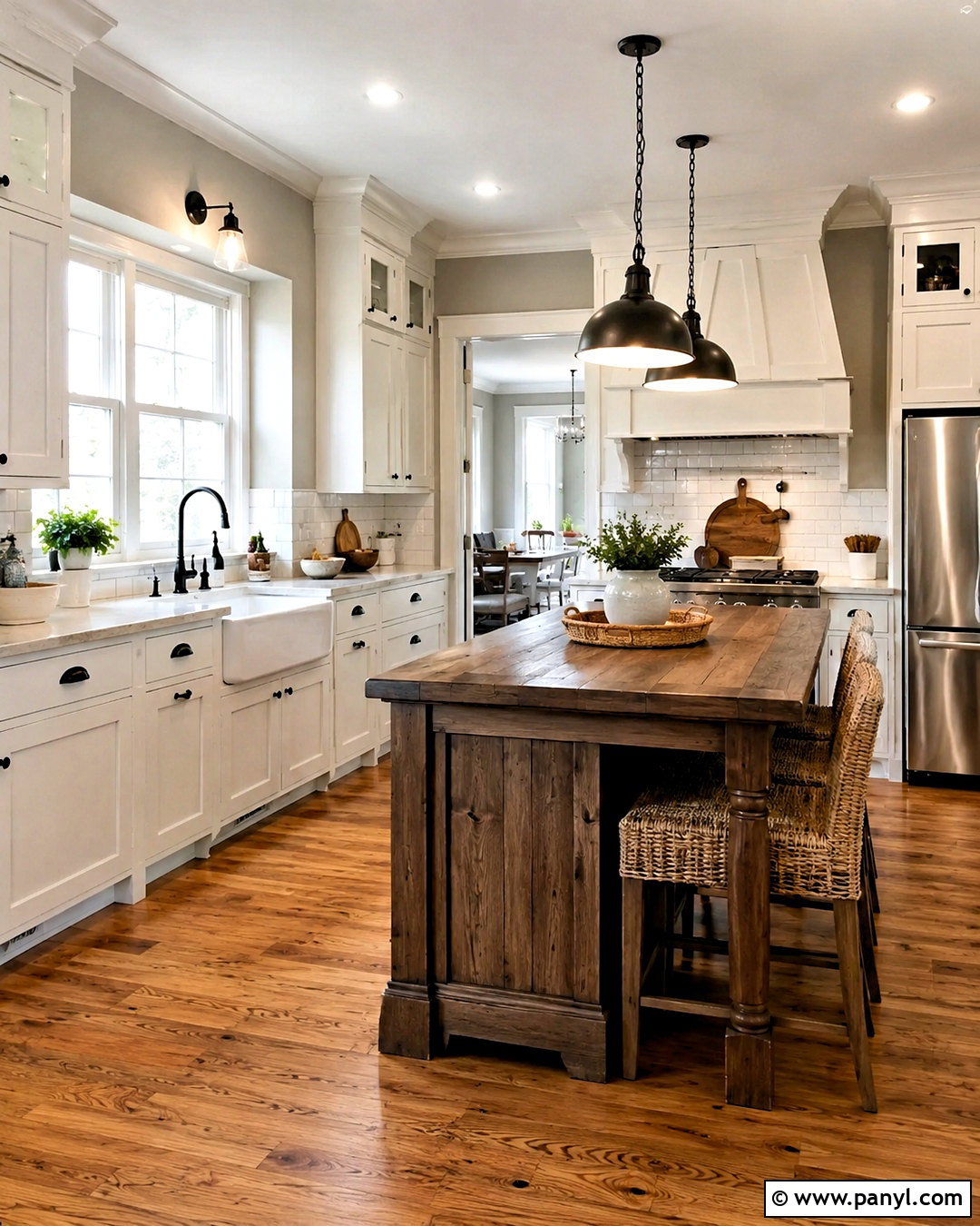 White Shaker Cabinets With Gray Walls In A Farmhouse Kitchen - 20 White Shaker Cabinets With Gray Walls