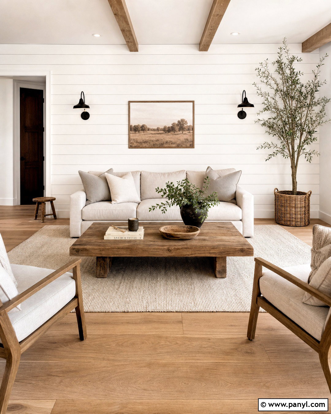 White Shiplap Accent Wall - 20 modern farmhouse accent wall ideas