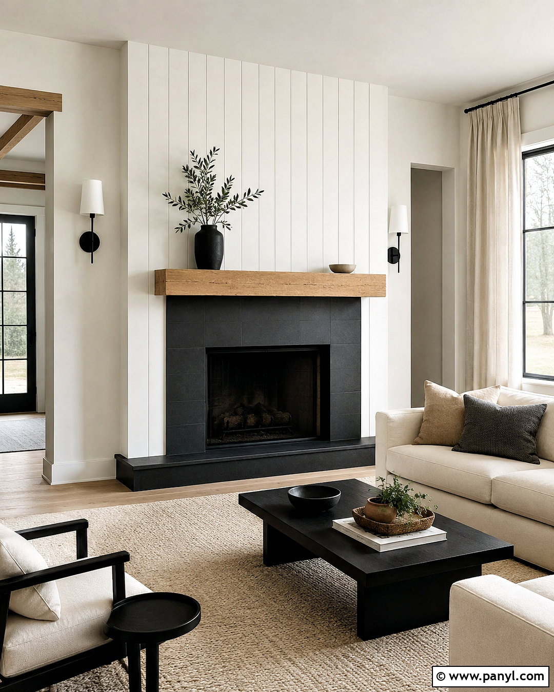 White Shiplap And Black Tile Fireplace - 20 black and white fireplace ideas