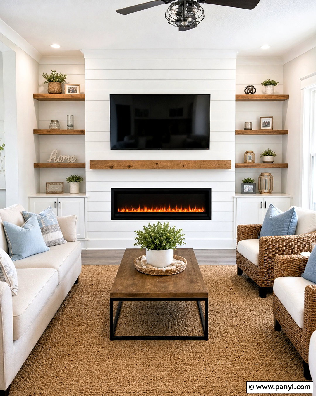 White Shiplap Electric Fireplace With TV - 20 electric fireplace ideas with tv ideas