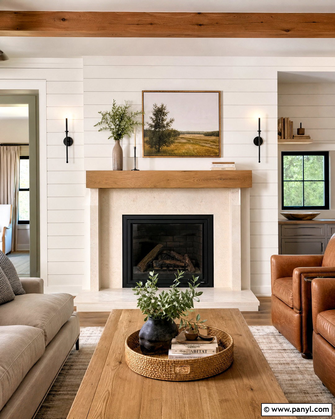 White Shiplap Fireplace With Wood Mantel - 20 shiplap wall with fireplace ideas