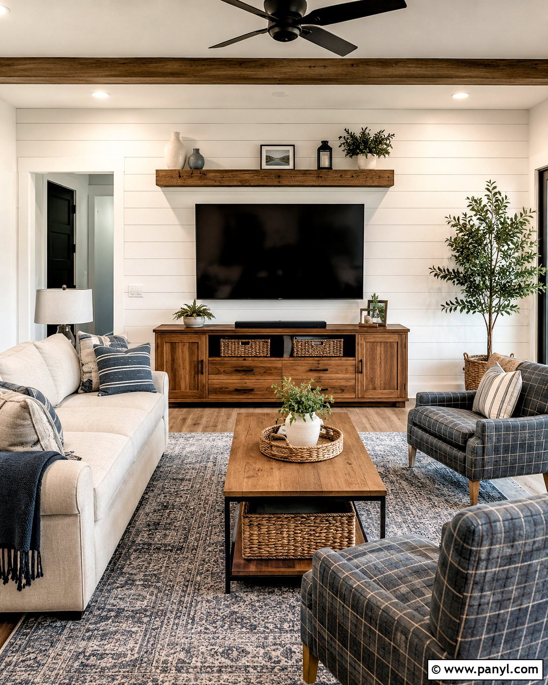 White Shiplap TV Wall - 20 living room decor tv wall ideas
