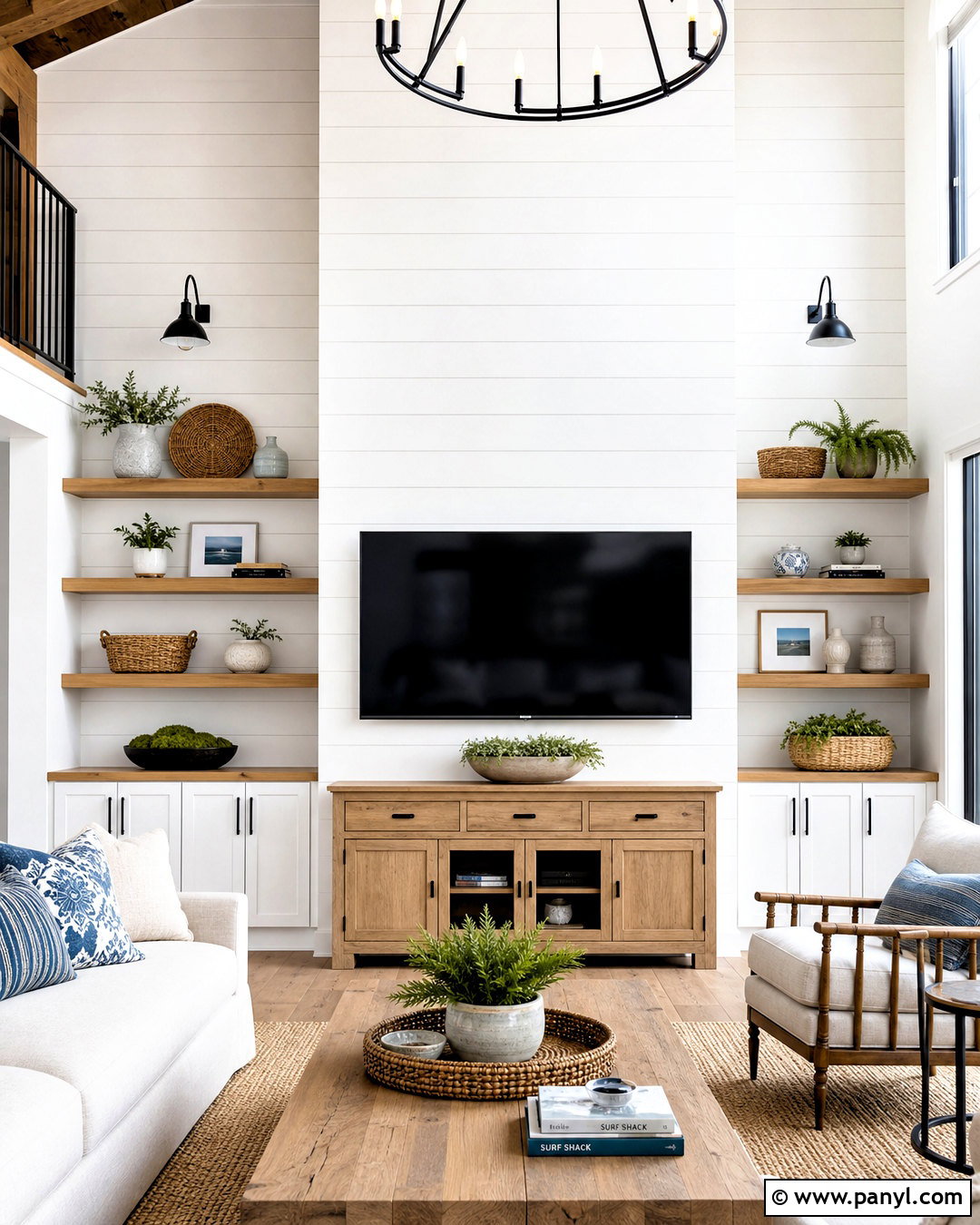 White Shiplap TV Wall - 20 high ceiling tv wall ideas