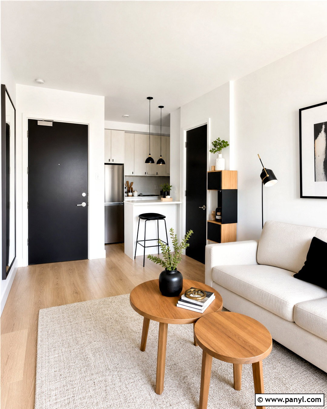 White Small Space With Black Doors - 20 white walls with black doors