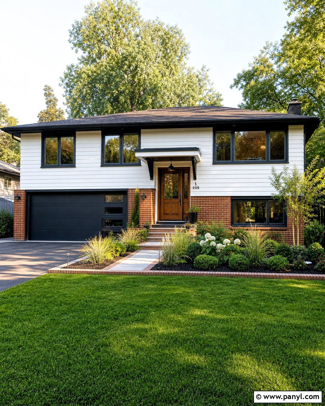White Split-Level House With Red Brick - 20 white house with red brick ideas