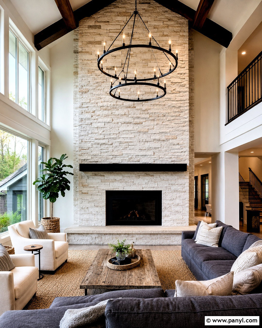 White Stone And Black Metal Fireplace - 20 black and white fireplace ideas