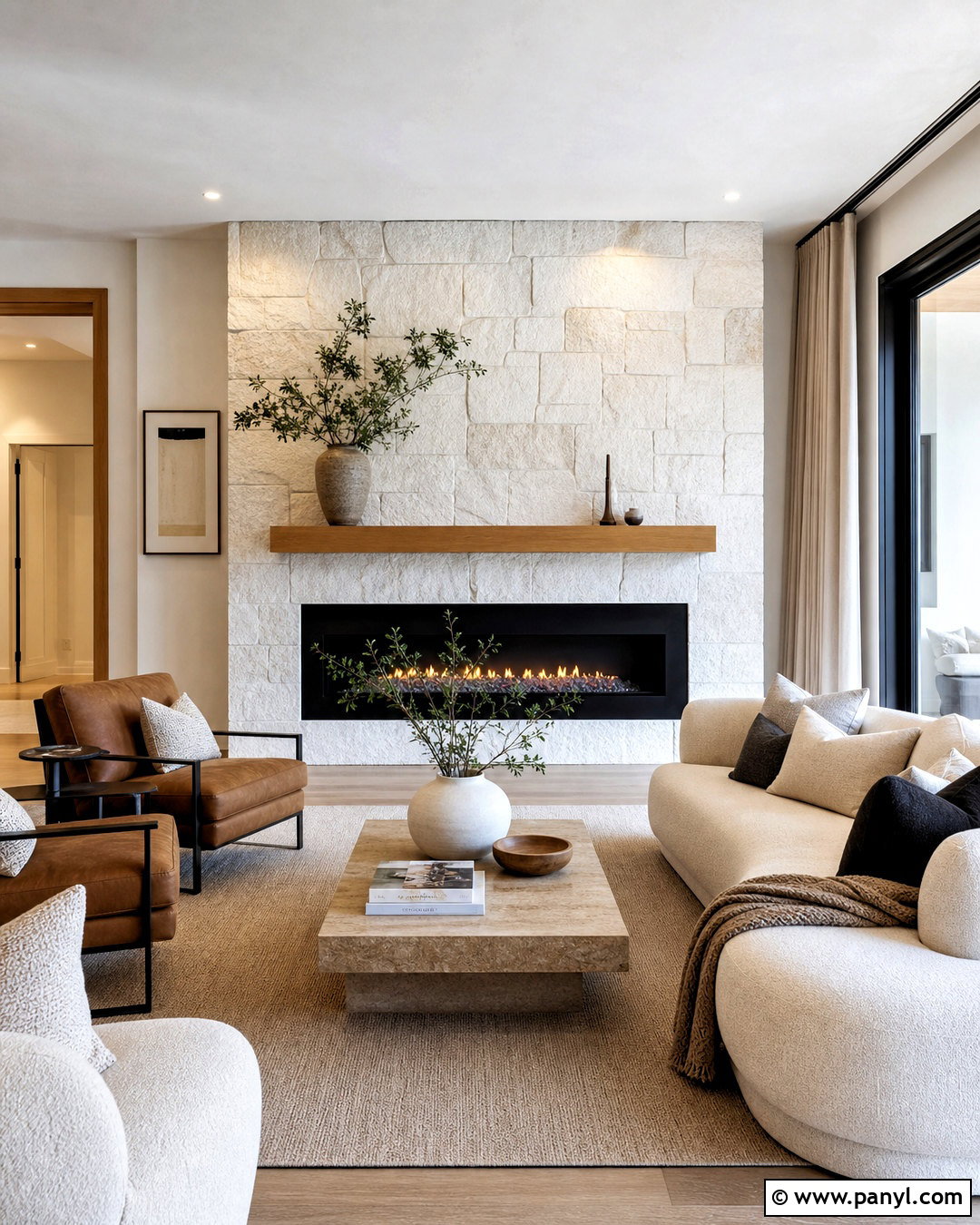 White Stone Fireplace Feature Wall - 20 white feature wall ideas