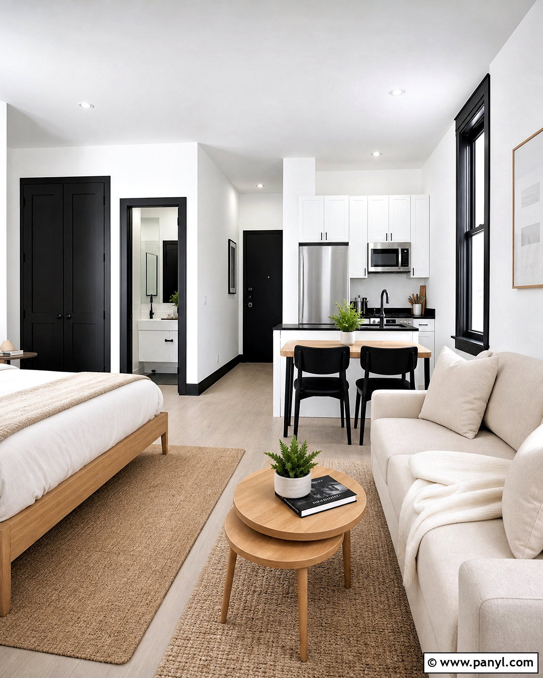 White Studio Apartment With Black Trim - 20 white room black trim ideas
