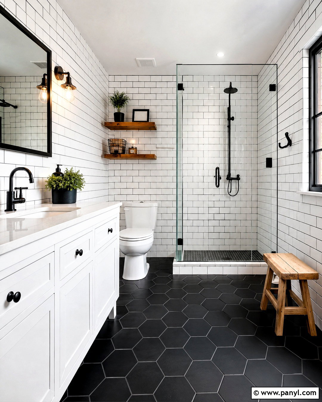 White Subway Bathroom Tile With Black Grout - 20 black and white bathroom tile ideas