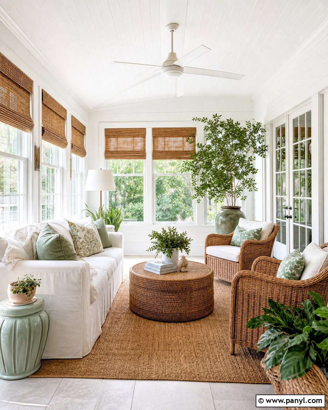 White Sunroom With Natural Textures - 20 white home interiors