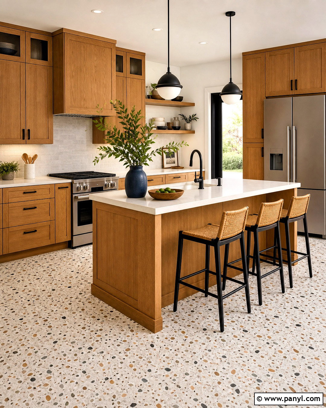 White Terrazzo Flooring - 20 honey oak cabinets flooring ideas