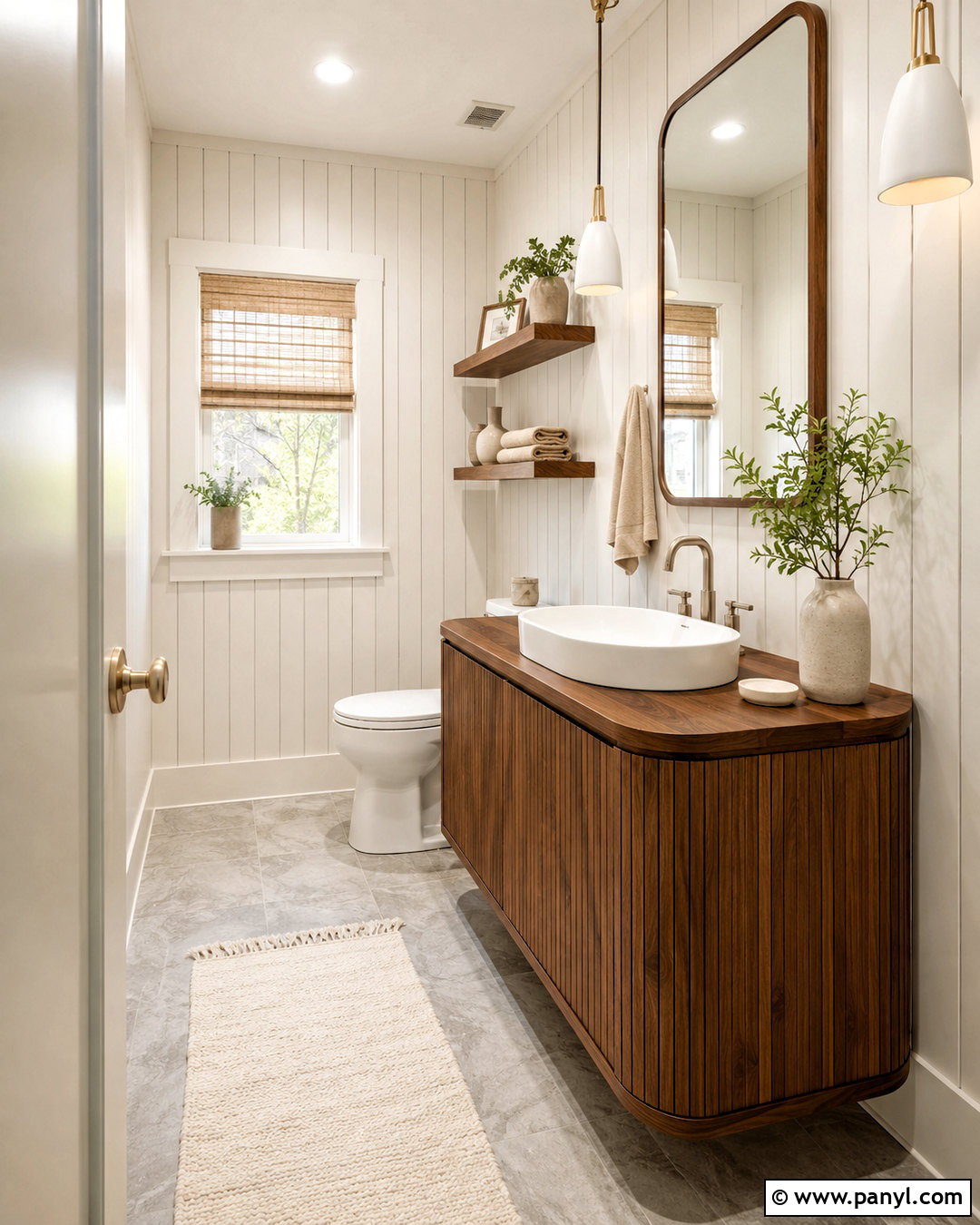 White Toilet With Warm Wood - 20 little toilet ideas