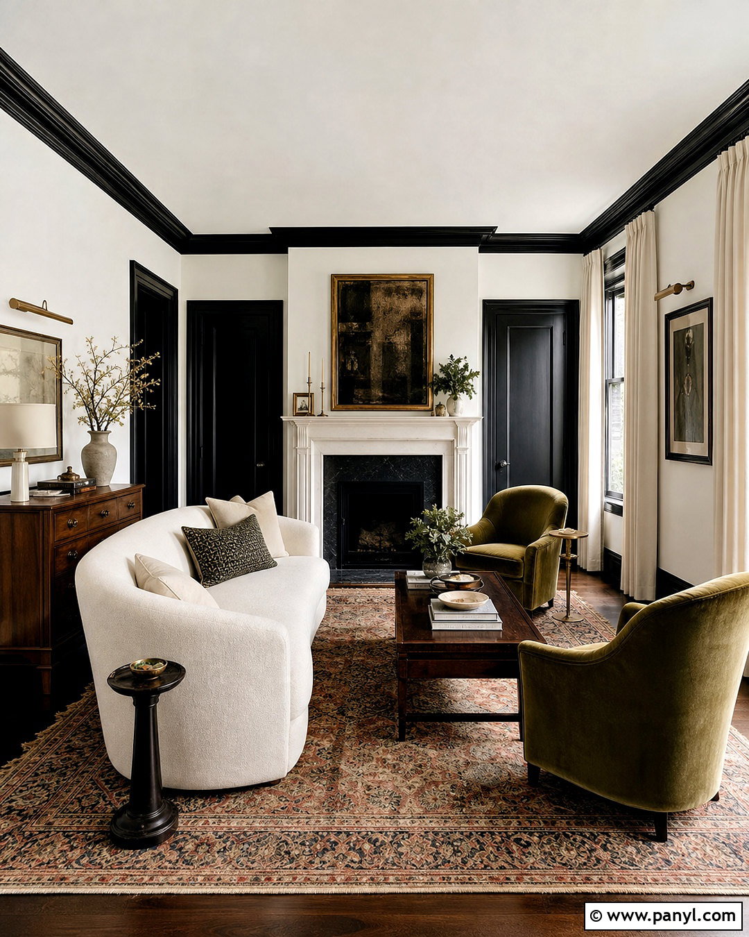 White Traditional Parlor With Black Trim - 20 white room black trim ideas