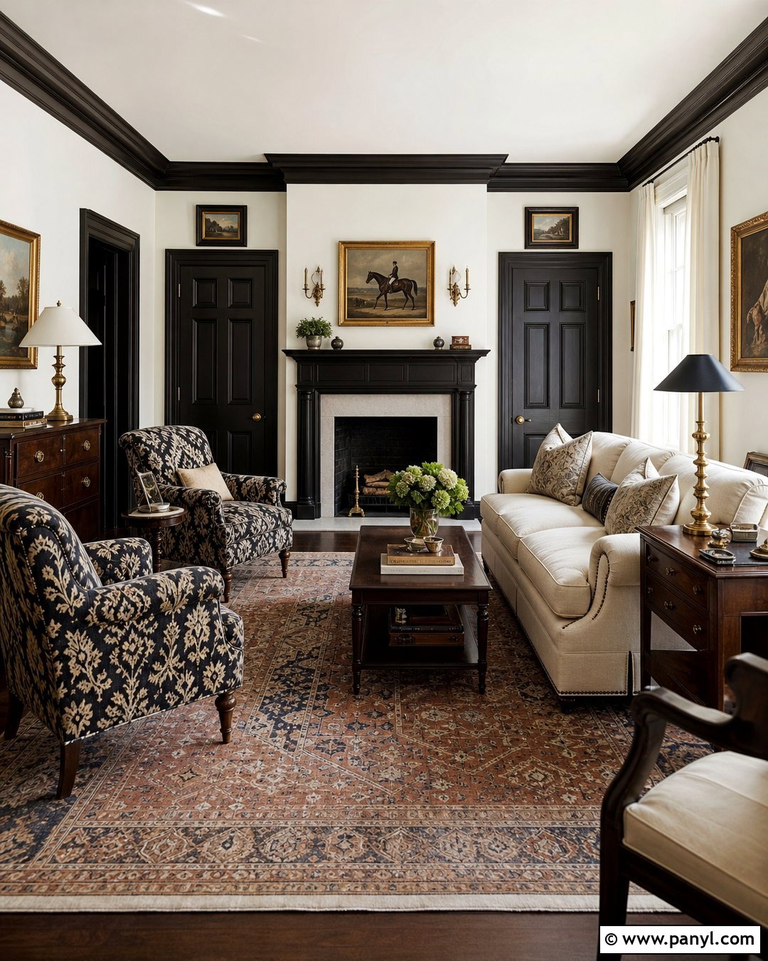 White Traditional Room With Black Decorative Molding - 25 White Wall With Black Trim Ideas