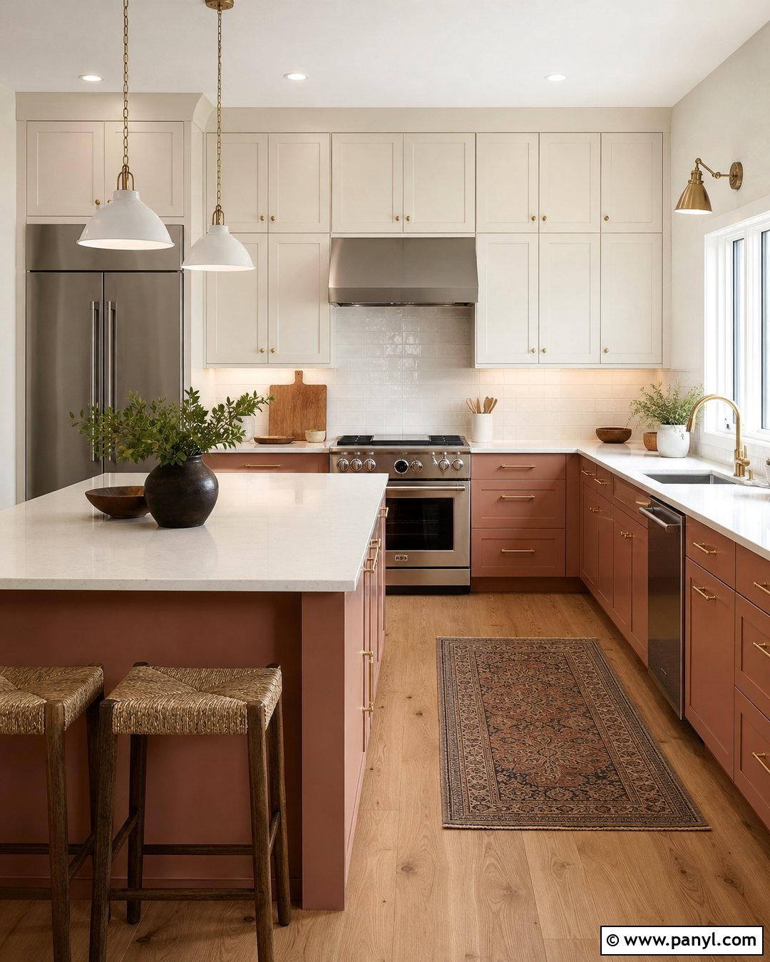 White Upper Cabinets With Clay Lower Cabinets - 20 Kitchen Cabinet And Wall Paint Ideas