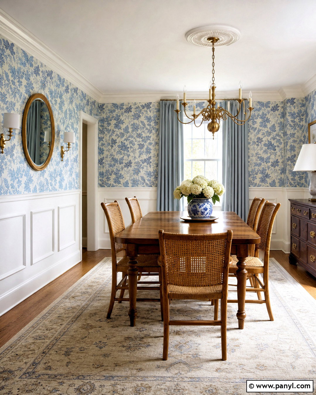 White Wainscoting With Blue Floral Wallpaper - 20 wainscoting with wallpaper ideas