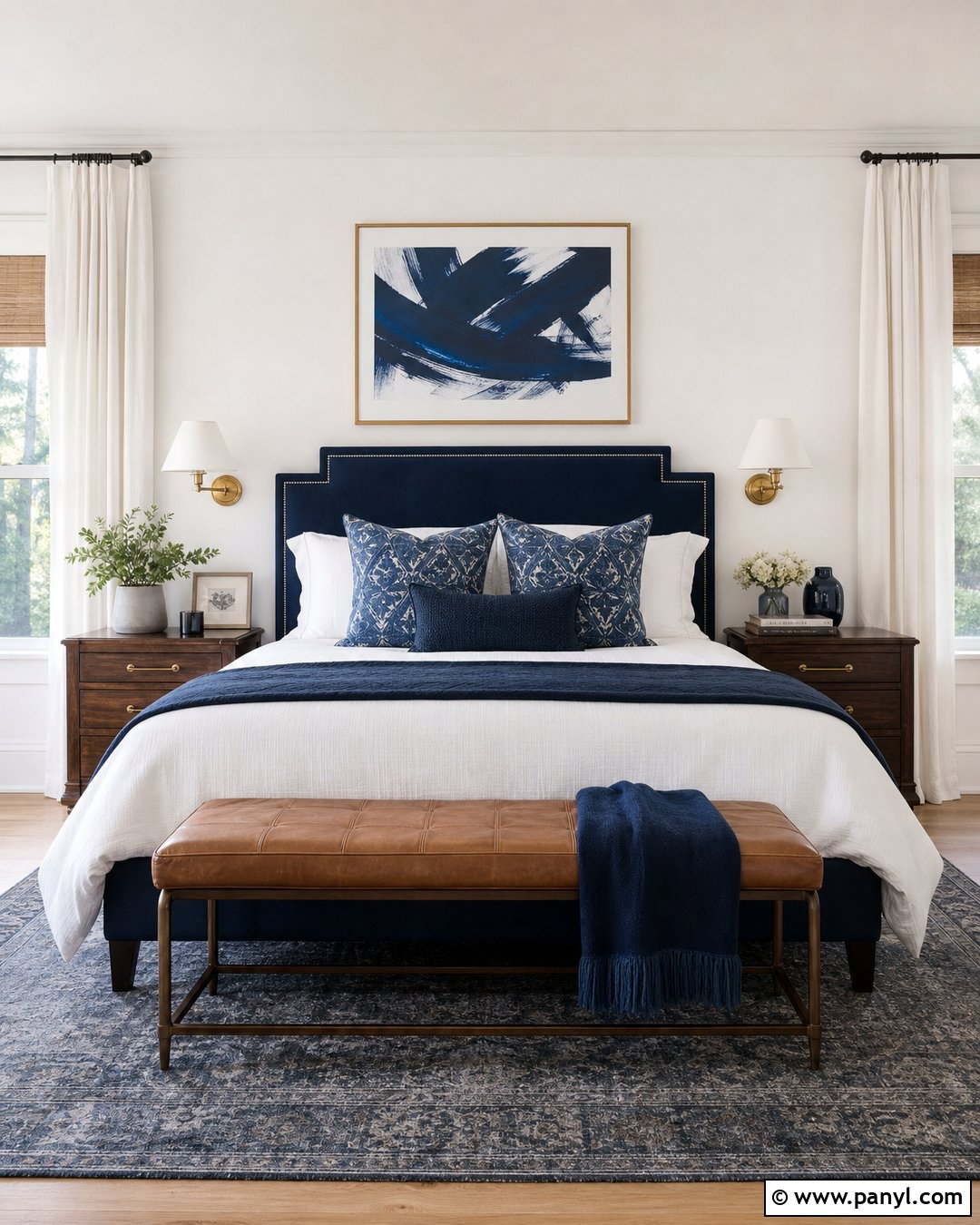 White Wall Bedroom With Navy Blue - 30 White Wall Interior Ideas