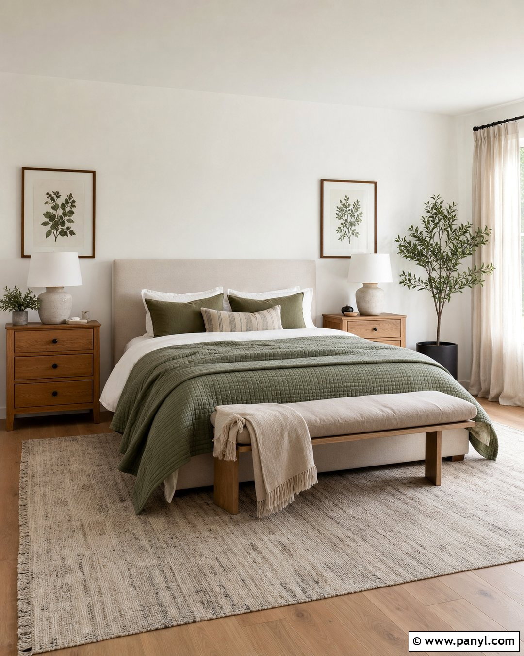 White Wall Bedroom With Sage Green - 30 White Wall Interior Ideas