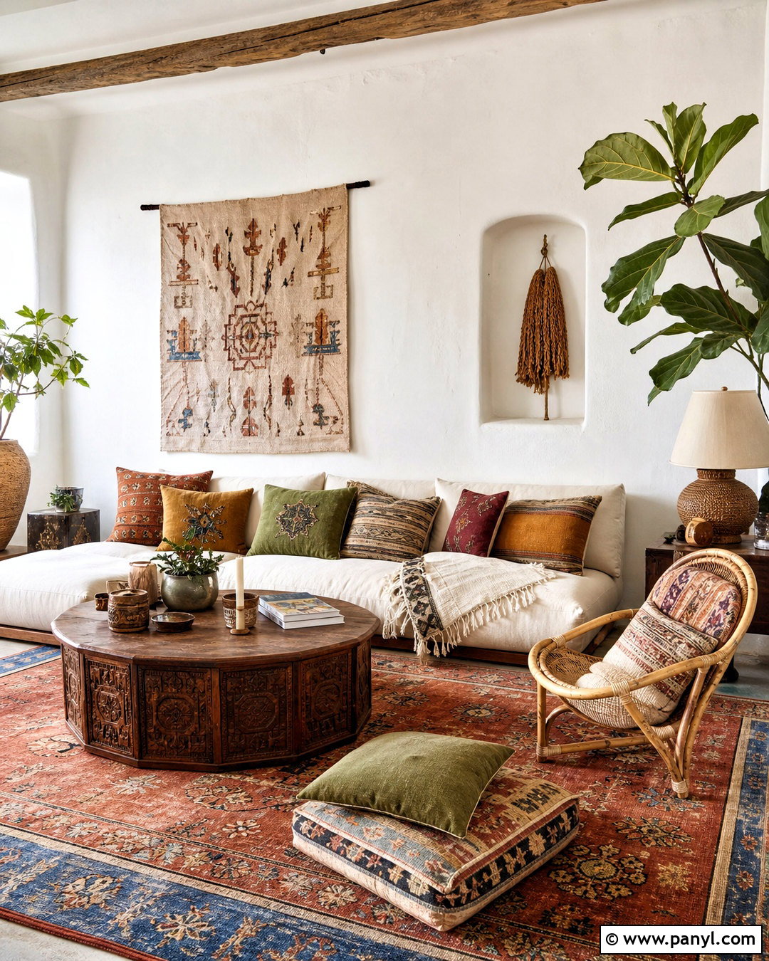 White Wall Boho Living Room - 20 white wall design ideas