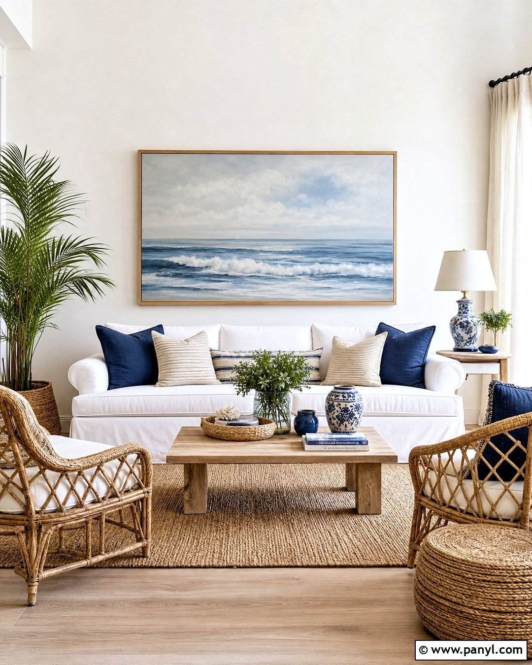 White Wall Coastal Living Room - 20 white wall background ideas
