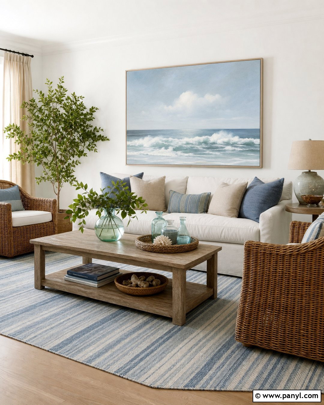 White Wall Coastal Living Room - 35 plain white wall ideas
