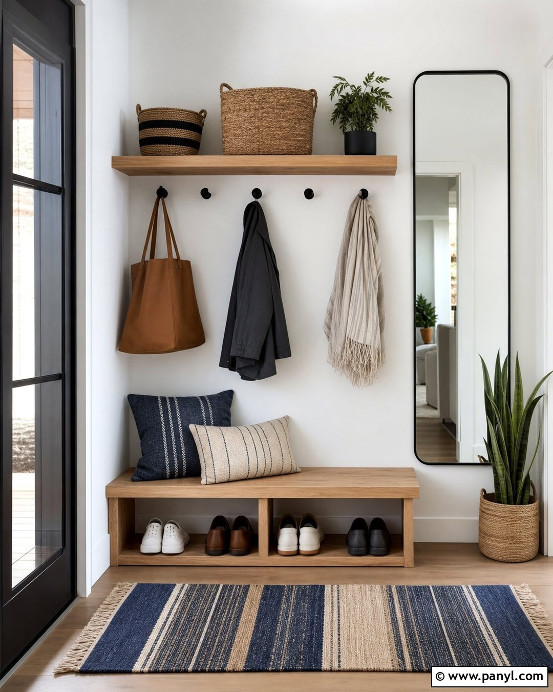 White Wall Entryway Bench - 35 plain white wall ideas