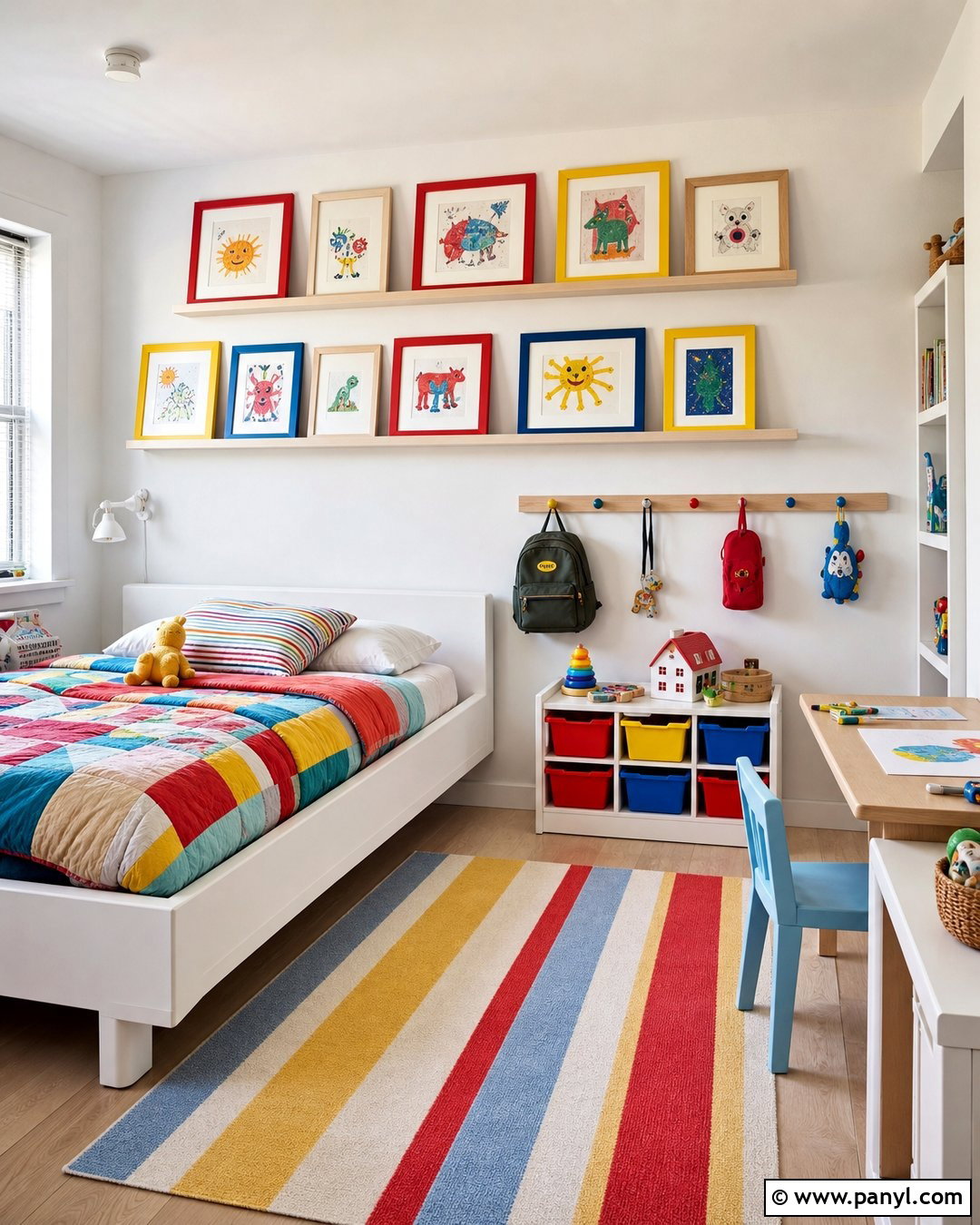 White Wall Kids Art Display - 35 plain white wall ideas