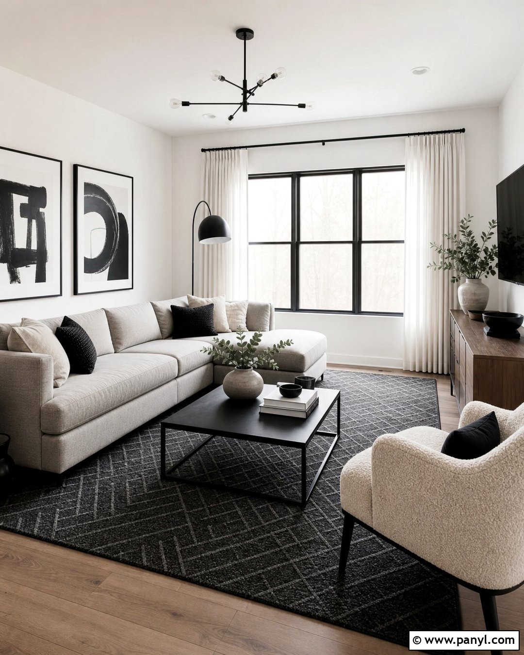 White Wall Living Room With Black Accents - 30 White Wall Interior Ideas