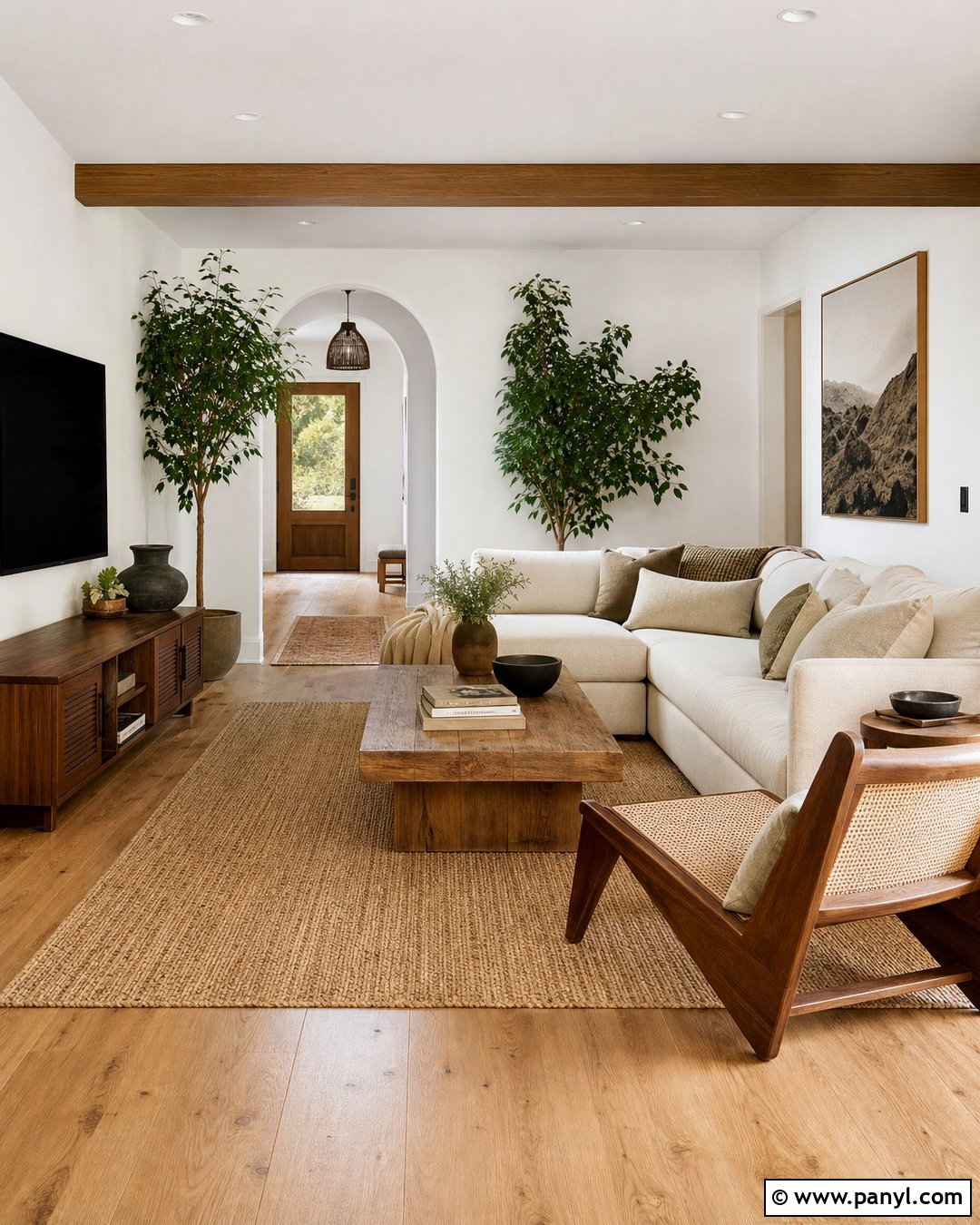 White Wall Living Room With Natural Wood - 30 White Wall Interior Ideas