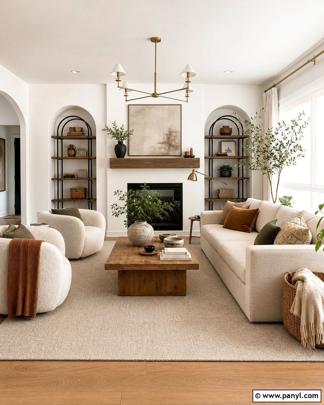White Wall Living Room With Warm Neutrals - 30 White Wall Interior Ideas