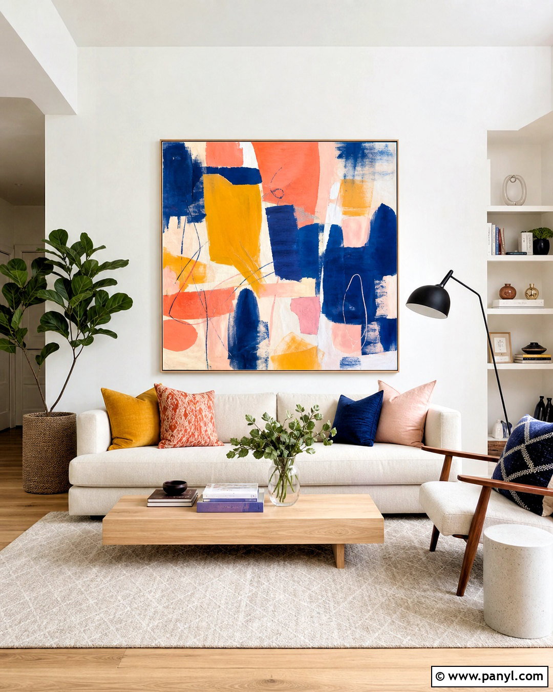 White Wall With Colorful Abstract Art - 20 white wall decor ideas