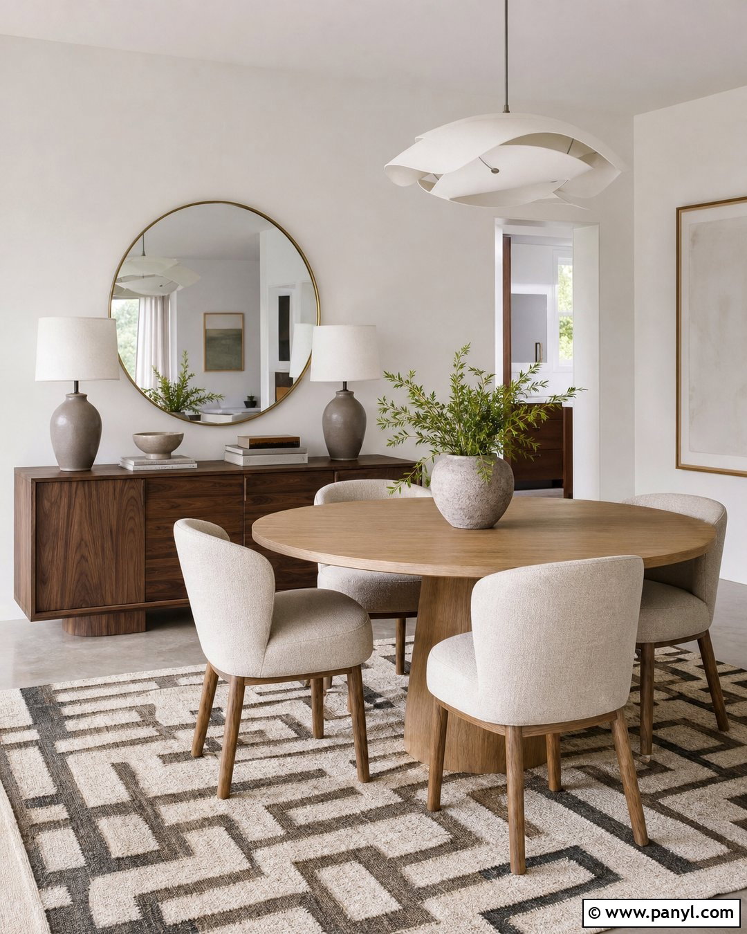 White Wall With Round Mirror - 35 plain white wall ideas