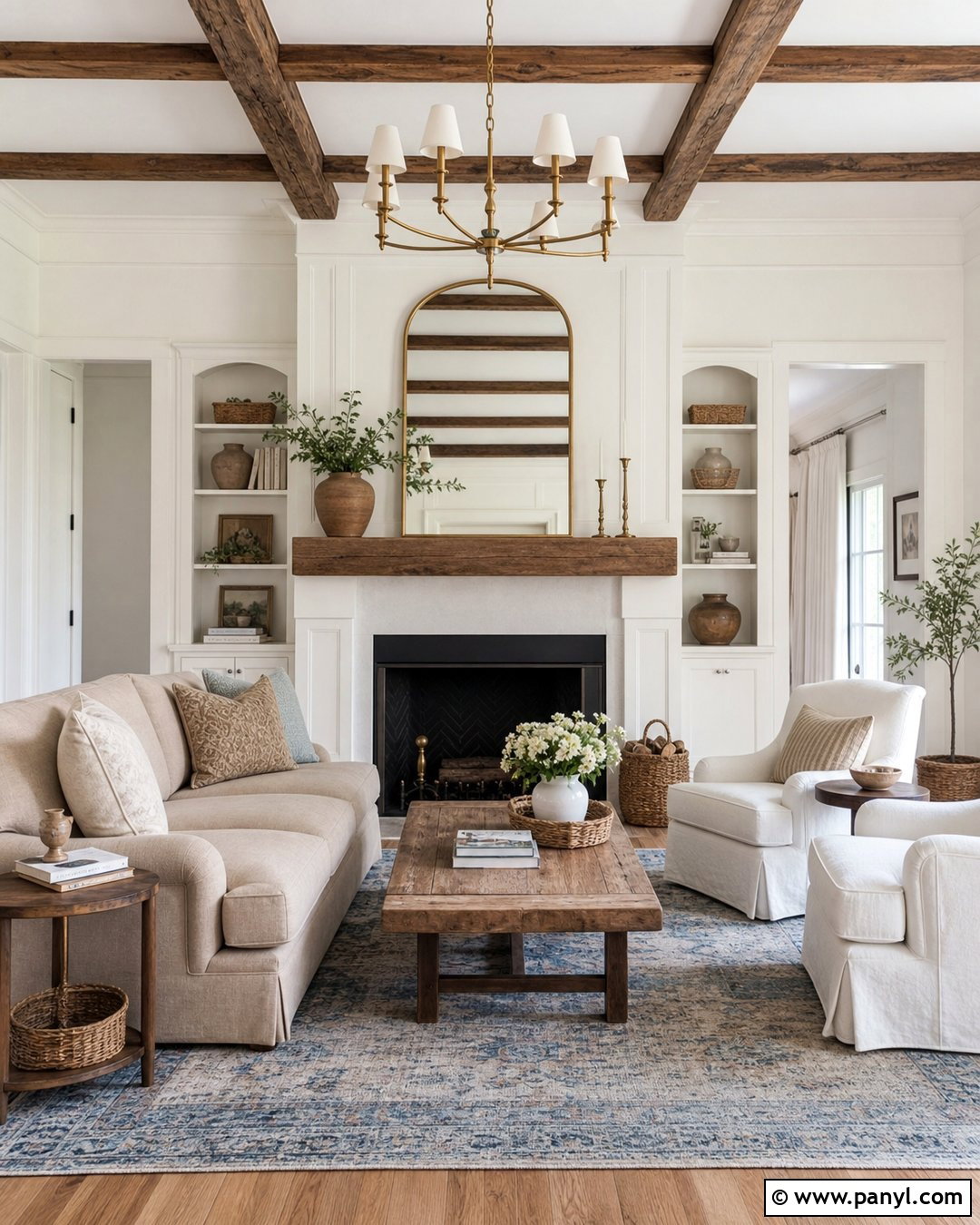 White Walls And Trim Farmhouse Living Room - 25 White Wall White Trim Ideas