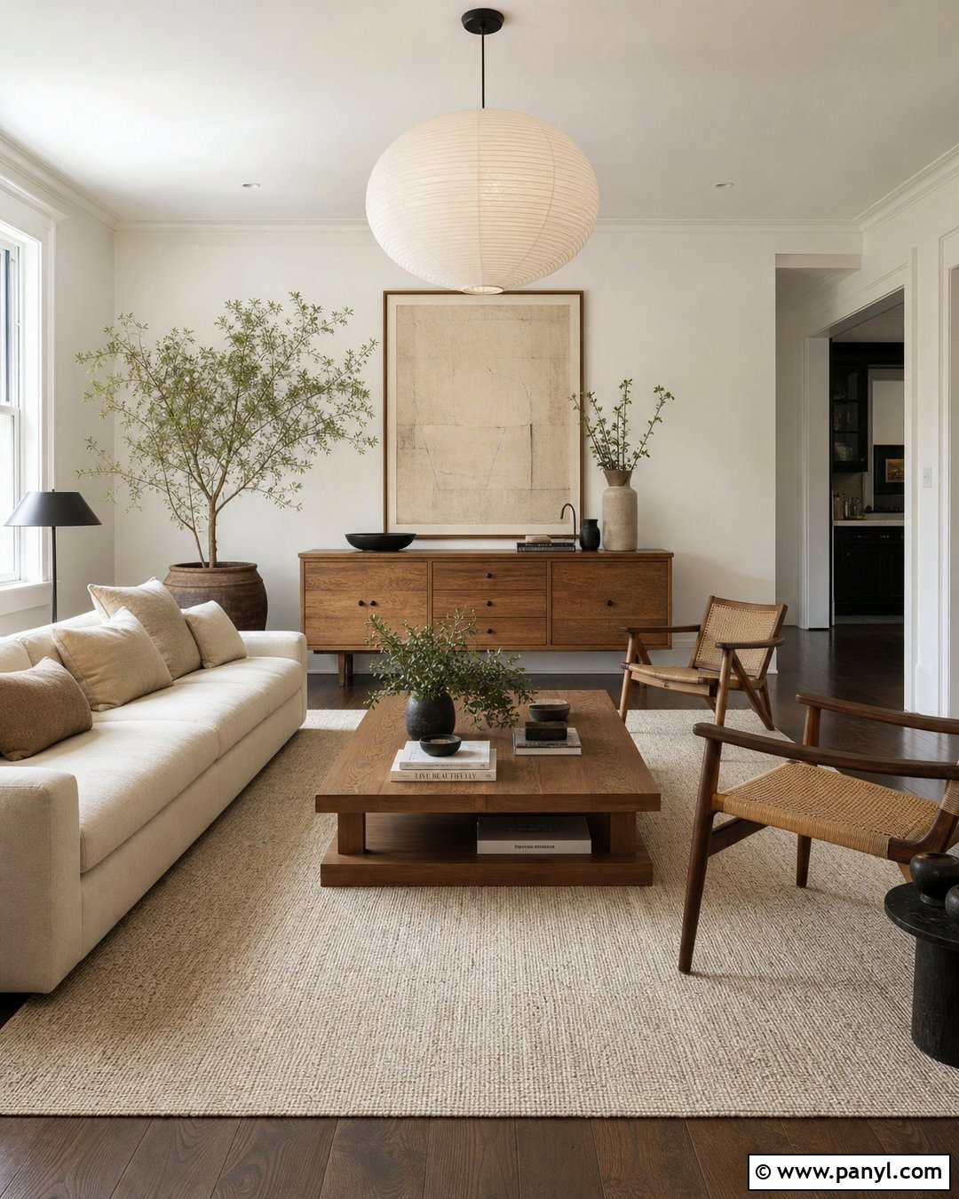 White Walls And Trim Japandi Living Room - 25 White Wall White Trim Ideas