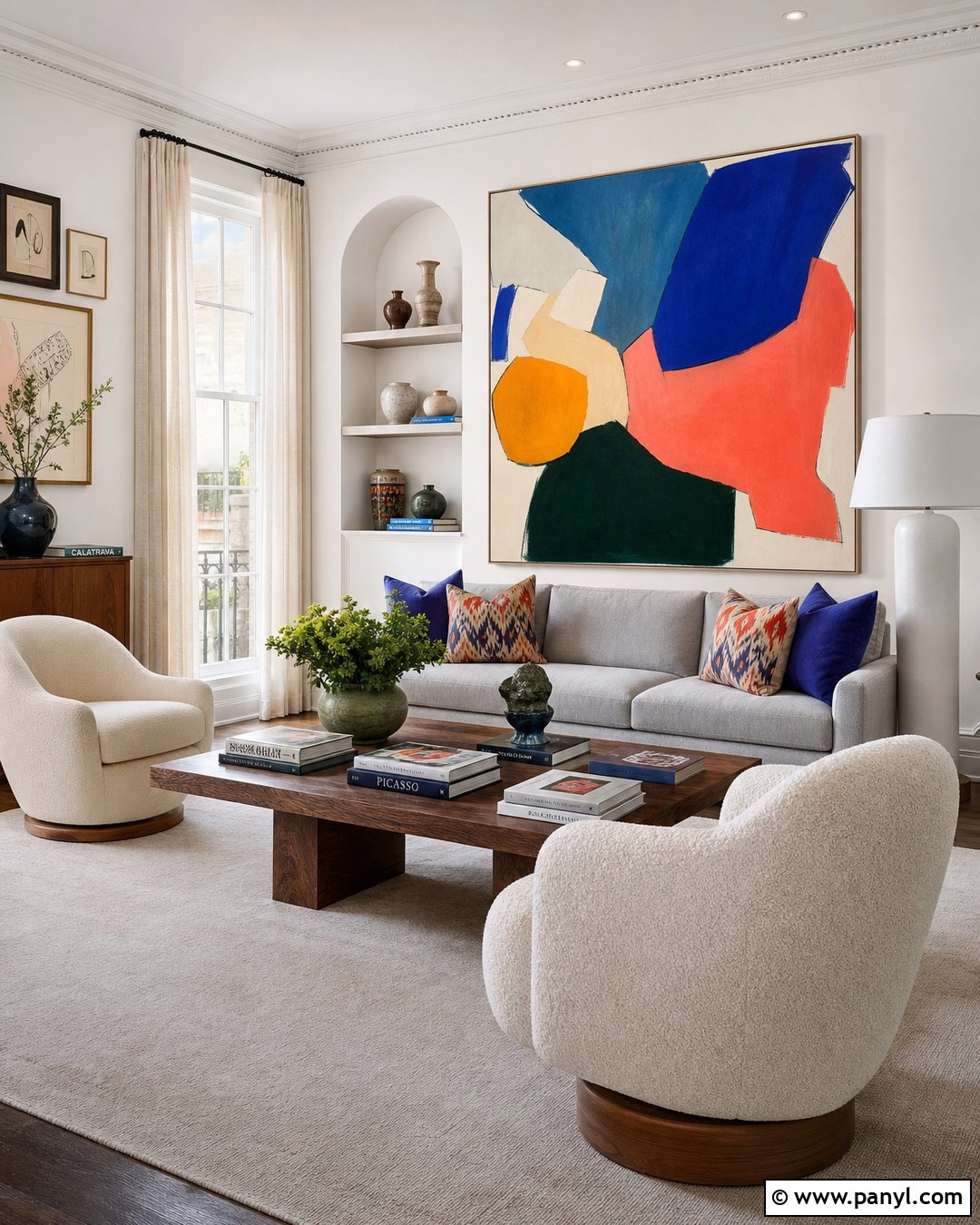 White Walls And Trim With Colorful Art - 25 White Wall White Trim Ideas