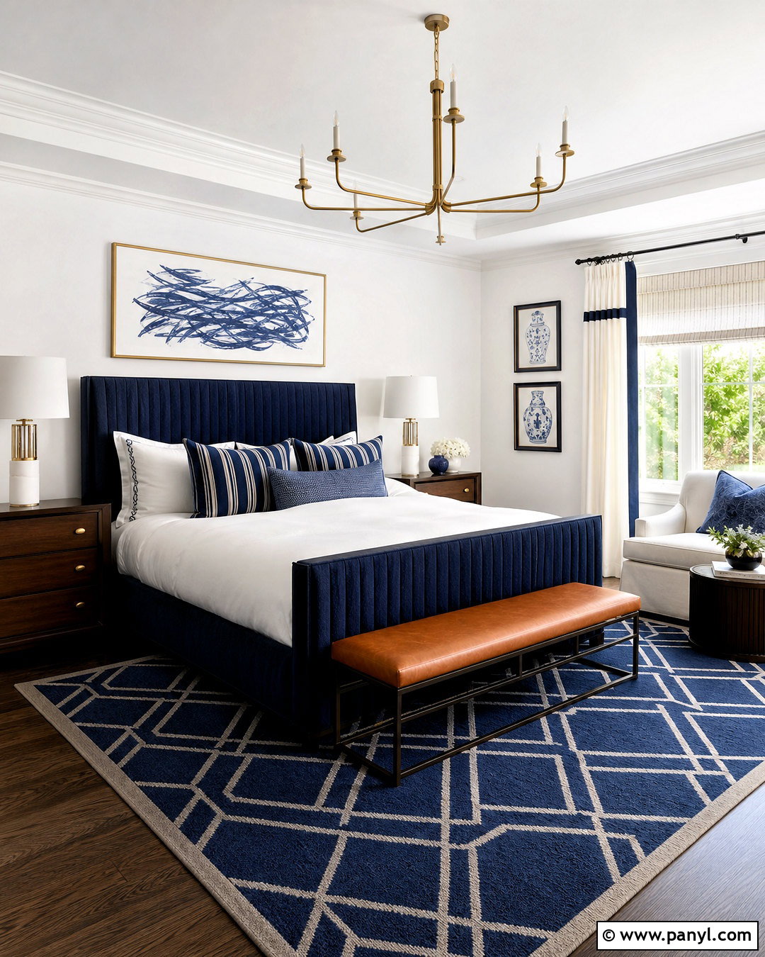 White Walls Bedroom With Navy Blue Decor - 20 white walls bedroom ideas