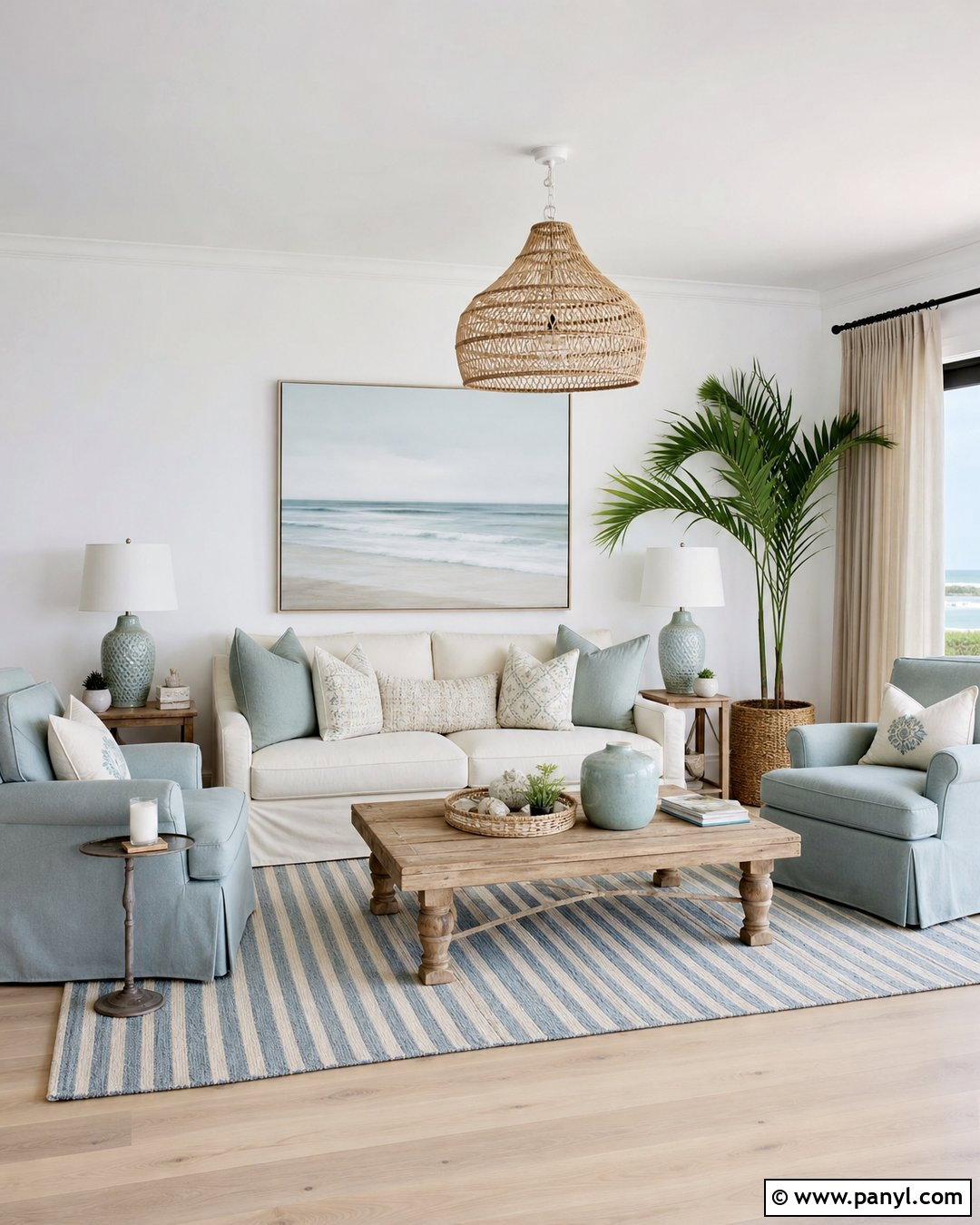 White Walls Coastal Living Room - 30 White Walls Interior Ideas