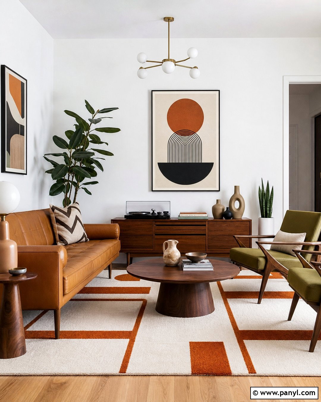 White Walls Mid-Century Modern Living Room - 30 White Walls Interior Ideas