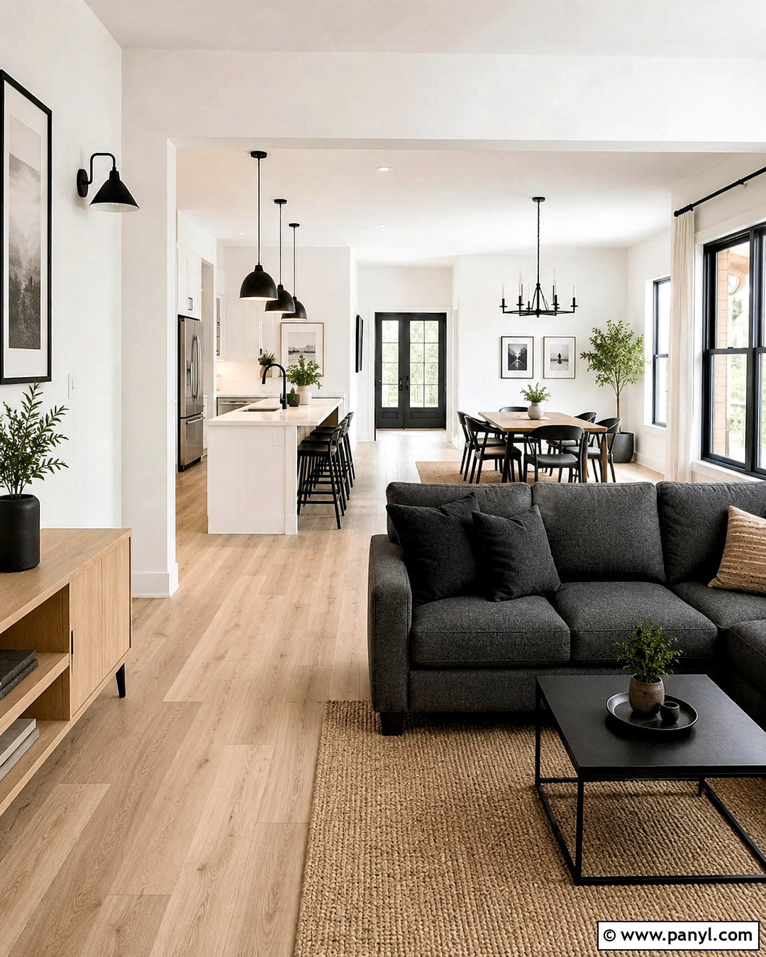 White Walls With Black Accents - 20 White Walls Throughout House Ideas