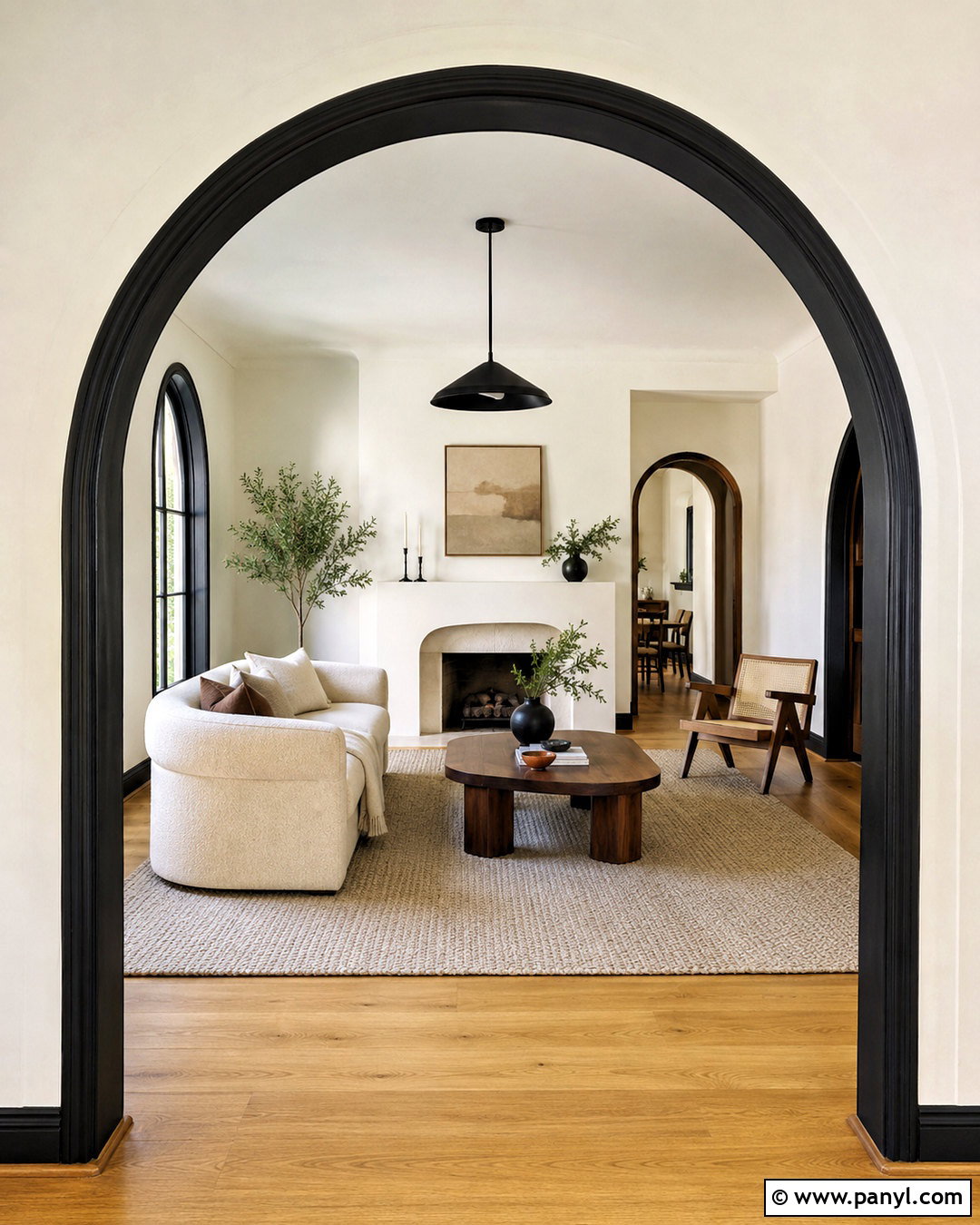 White Walls With Black Arched Door Trim - 40 light walls darker trim ideas